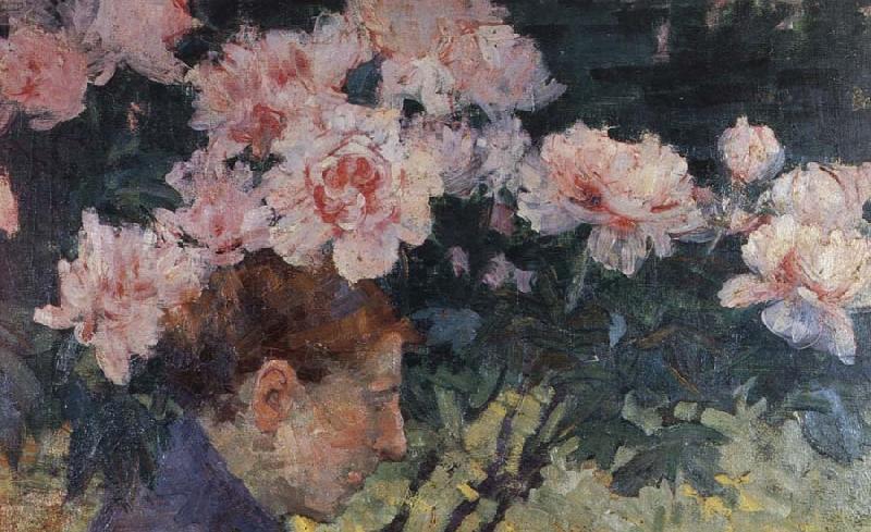 John Russell Rhododendrons and head of a woman